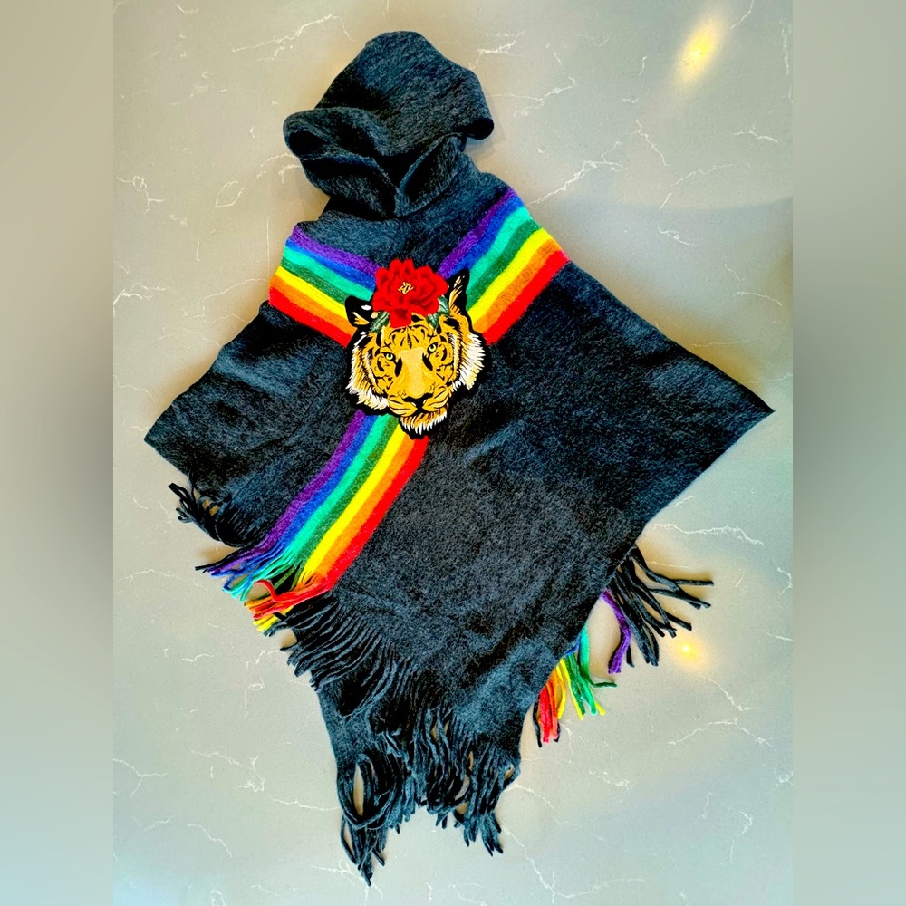 Adult Tiger Rainbow poncho. Warm and stylish!
